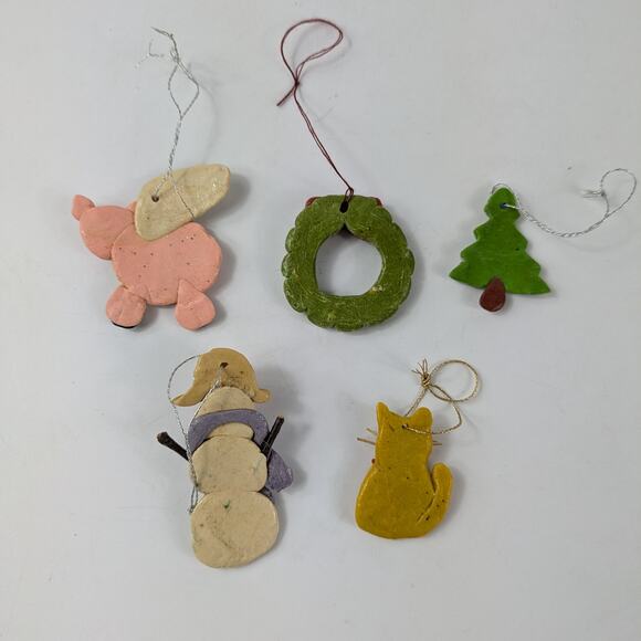 Lot 5 Christmas Ornaments Miniature Handmade Clay Cottage Rustic Arts & Crafts - Picture 9 of 9